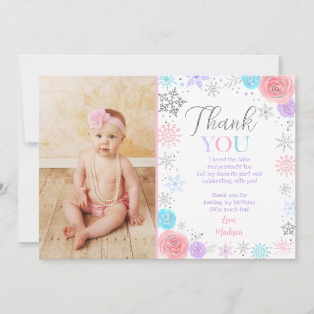 Winter ONEderland Birthday Obrigado Cartões (Frente)