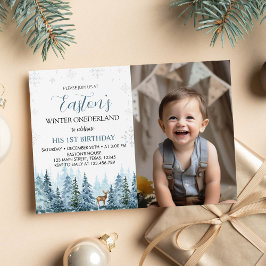 Winter Onederland Deer Birthday - Convite Fotográf