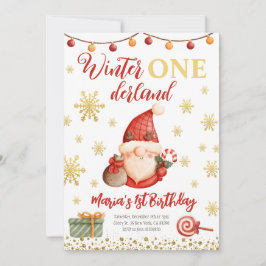 Winter Onederland Dourado Gnome Birthday Convite