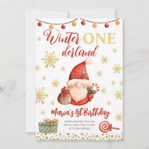 Winter Onederland Dourado Gnome Birthday Convite