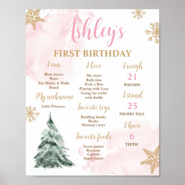 Winter Onederland First Birday Milestones Poster (Frente)