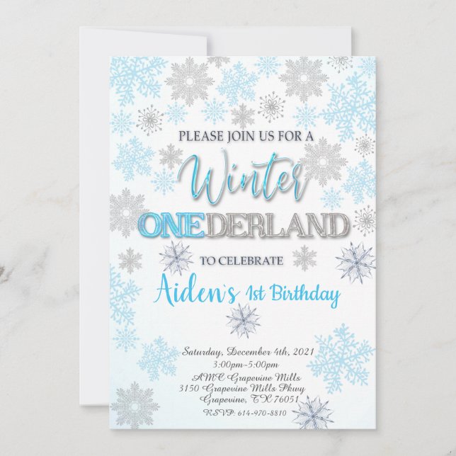 Winter Onederland Primeiro Convite de Aniversário (Frente)