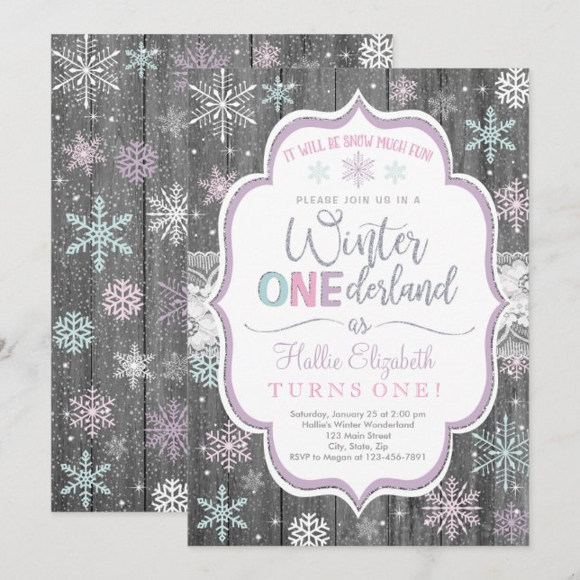 Winter ONEderland Snowflake Convite de Aniversário (Frente/Verso)