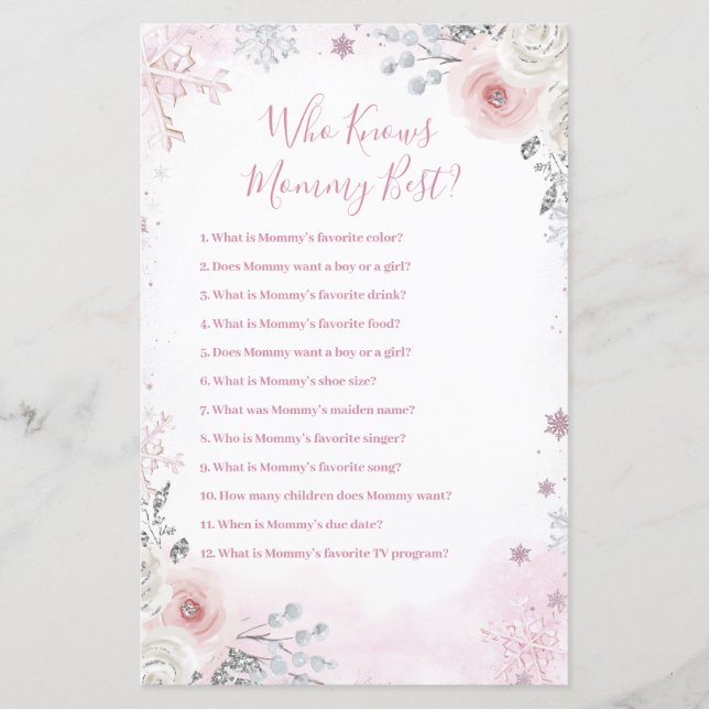 Winter Pastel Pink Snowflake Who Knows Mommy Best (Frente)