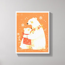 Winter Polar Bear Mom & Baby Cozy Nordic Canvas