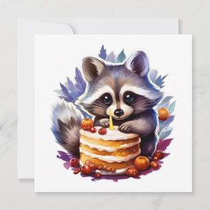 Winter Raccoon com 1º bolo de aniversário