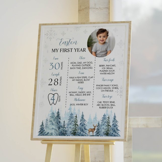 Winter Reindeer Birthday Foto Milestone Poster (Criador carregado)