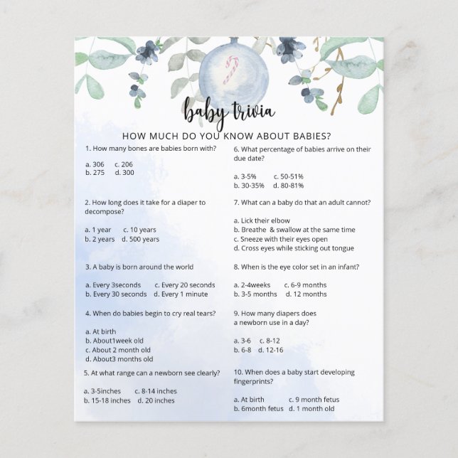 Winter Snow Baby Trivia | Jogo Chá de fraldas (Frente)