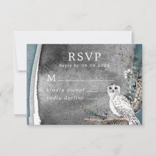 Winter Snow Owl Moon Branch Paint Weding RSVP
