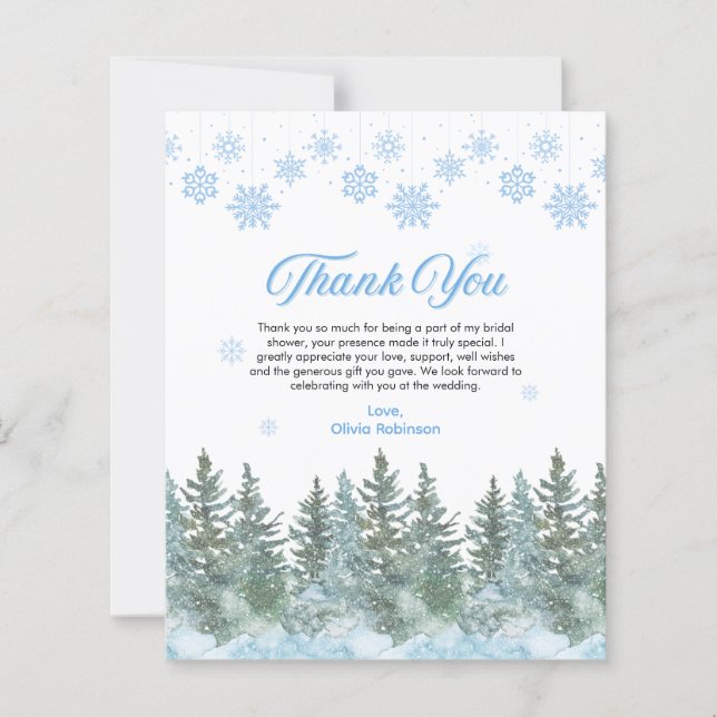 Winter Snowflakes Bridal Shower Thank You Card (Frente)