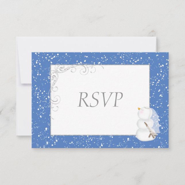 Winter Snowman Bride & Groom Wedding RSVP (Frente)