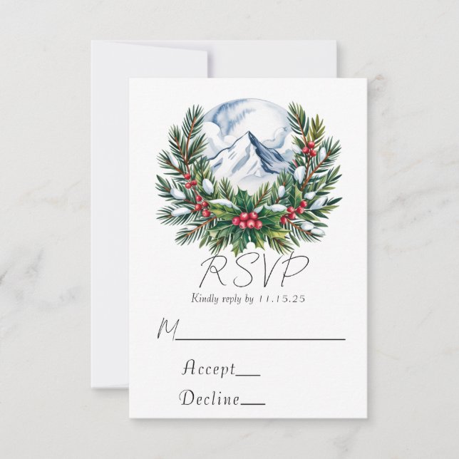 Winter Snowy Pine Wreath Wedding RSVP (Frente)