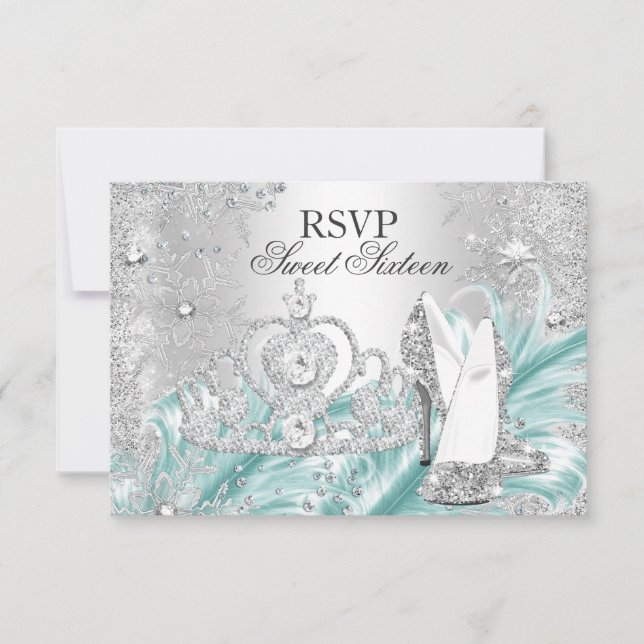 Winter Sparkle Snowflake Blue Sweet 16 RSVP (Frente)
