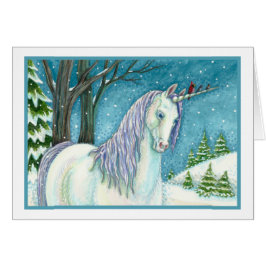 WINTER UNICORN AND BIRDS, PEACEFUL SNOTE CARTÃO