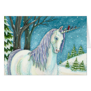 WINTER UNICORN E BIRDS, CARTÃO DE NOTA DE NEVE PA