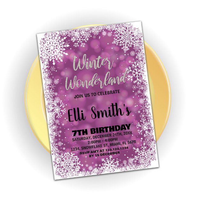 Winter Wonderland Birthday - Convites de aniversár (Winter Wonderland Birthday Invitations Purple)