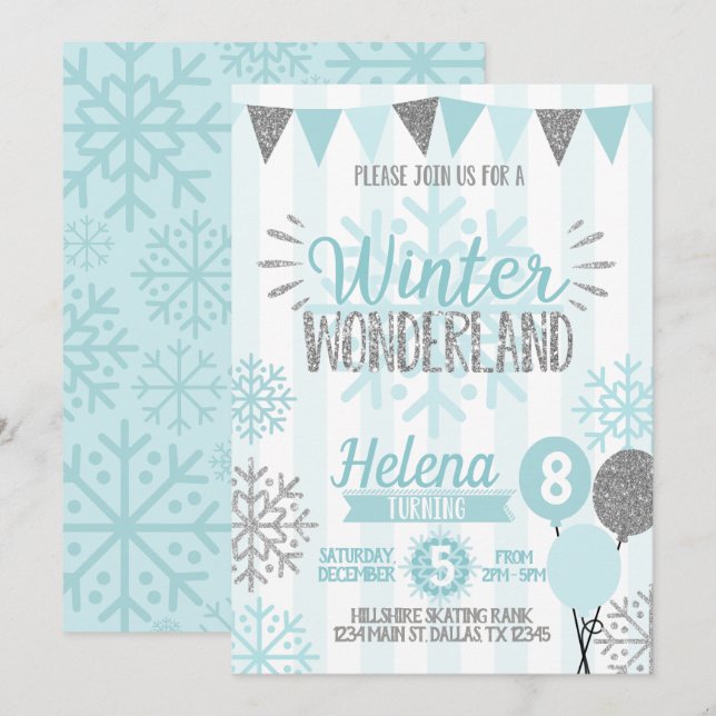 Winter Wonderland Snowflake Aniversário Convite (Frente/Verso)