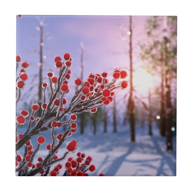 Winterberry in Ice Decorative Azulejo / Trivet (Frente)