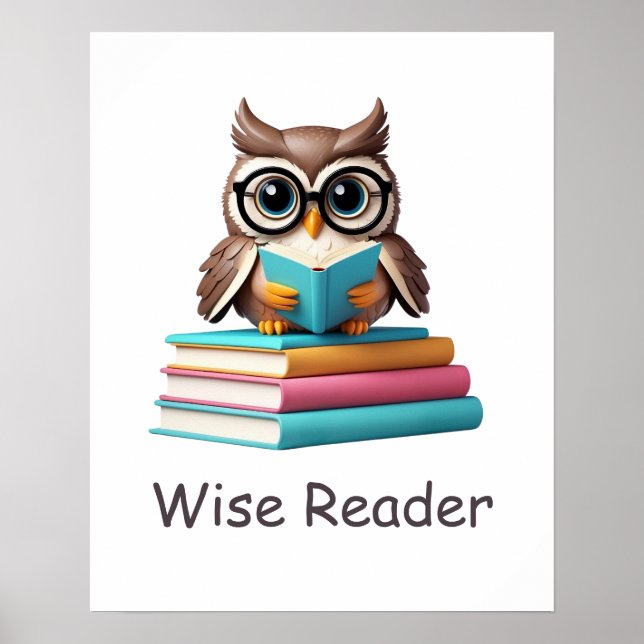 Wise Reader Owl Woodland Nursery Poster (Frente)