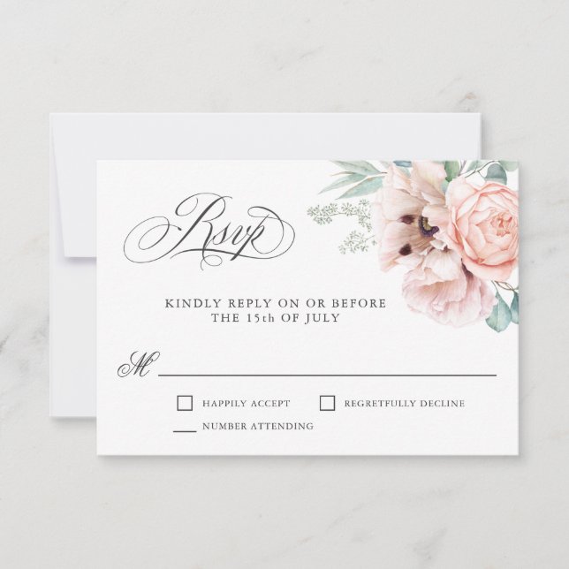 Wispy Romanic Watercolor Boho Floral RSVP (Frente)
