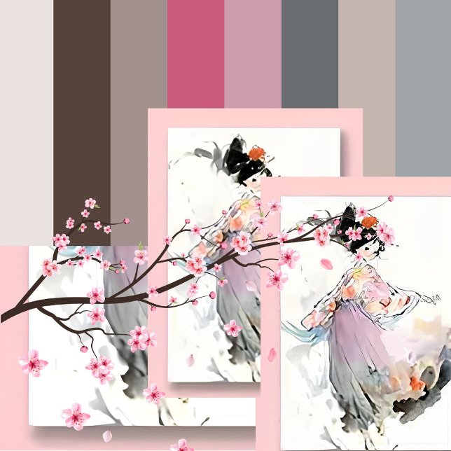 Wispy Watercolor | Cartão postal japonês para danç (Watercolor -Wispy - Pink -Ethereal Dreams - Swirl Beneath Cherry Blossoms)