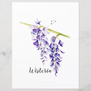 Wisteria de Aquarela Papel Botânico em Livro de Es