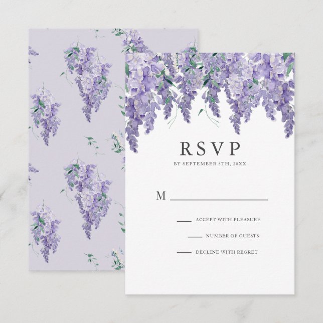 Wisteria Dusty Purple Watercolor Cartão RSVP (Frente/Verso)