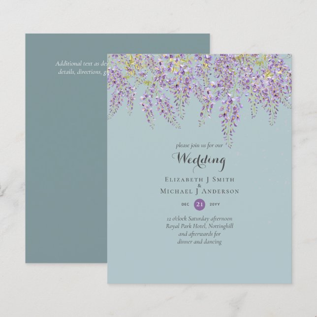 Wisteria Floral Garden Wedding Sage (Frente/Verso)