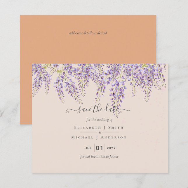 Wisteria Peach Casamento Salve Datas ORÇAMENTO (Frente/Verso)