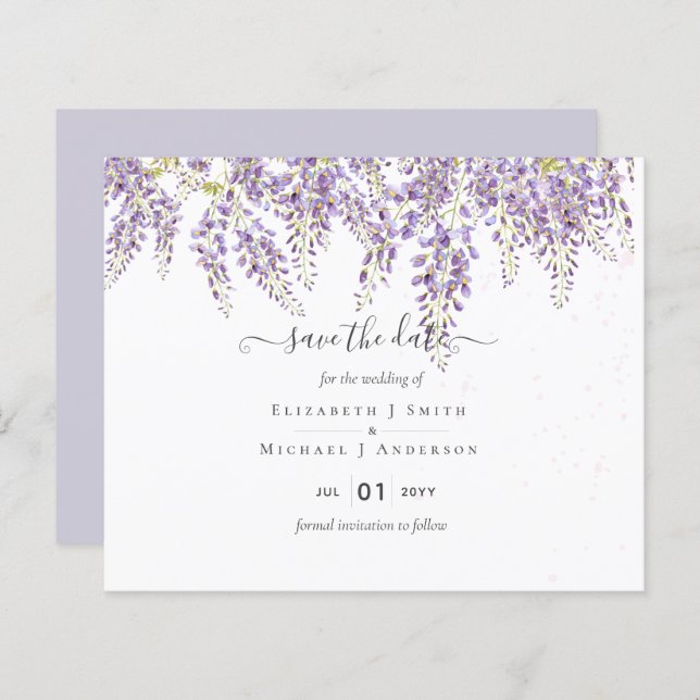 Wisteria Purple Weds Save Dates BUDGET (Frente/Verso)