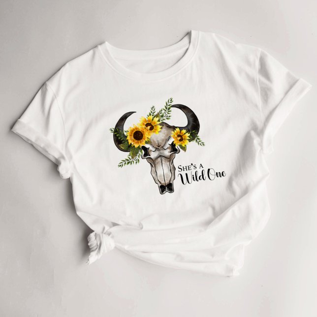 Witchy Wicca Pagan Flower Skull Horns T-Shirt (Criador carregado)