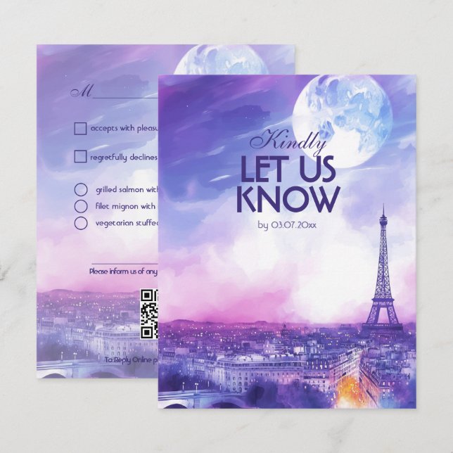 With menu Amour Éternel RSVP Card  (Frente/Verso)