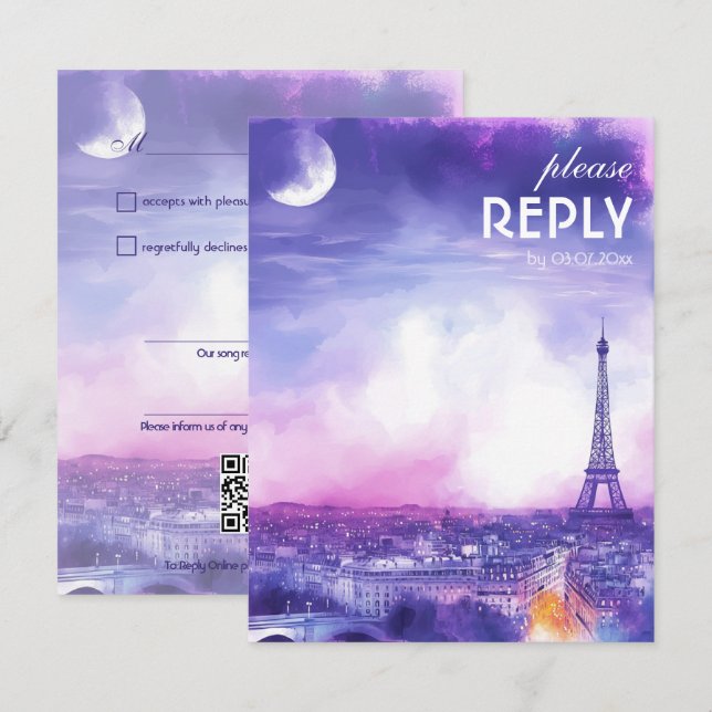 With Song Request Amour Éternel RSVP Card  (Frente/Verso)