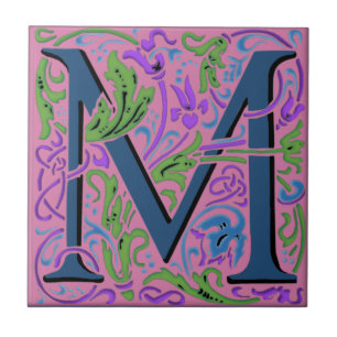 Wm Morris Ornamentado - Letra "M", Azulejo inicial