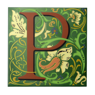 Wm Morris Ornamentado - Letra "P", Azulejo inicial
