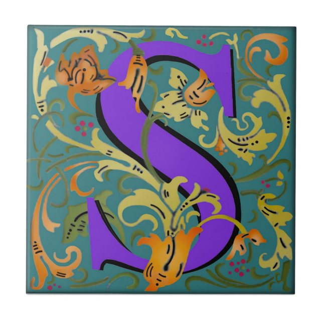 Wm Morris Ornamentado - Letra "S", Azulejo inicial (Frente)