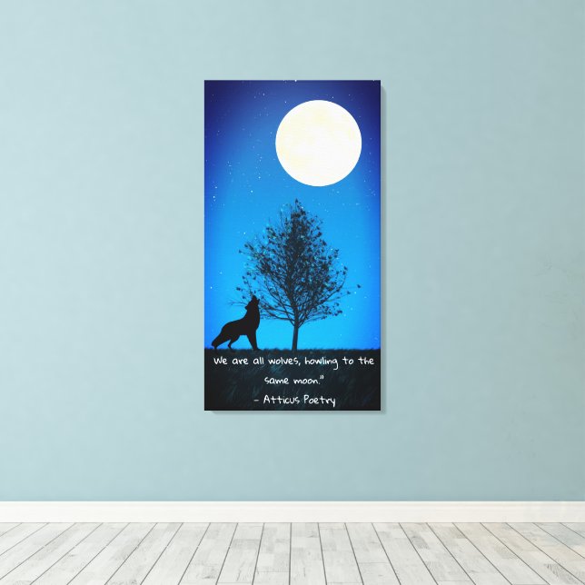 Wolf and Full Moon Canvas Wall Art (Insitu(piso de madeira))