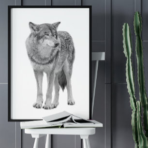 Wolf Black White Cabin Style Poster