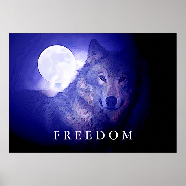 Wolf Blue Night Fulmoon Freedom Poster (Frente)