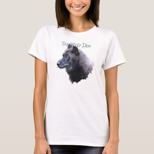 Wolf Den Cinza Lobo Cabeça Selvagem T-Shirt (Frente)