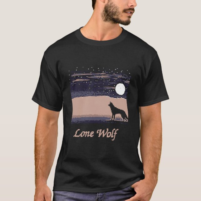 Wolf e Moon Pixel Art T-Shirt (Frente)