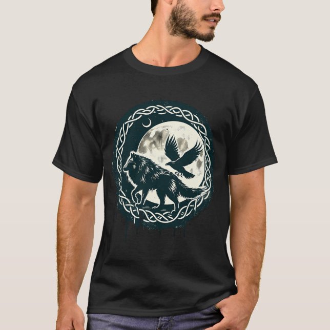 Wolf E Raven Celtic T-Shirt (Frente)