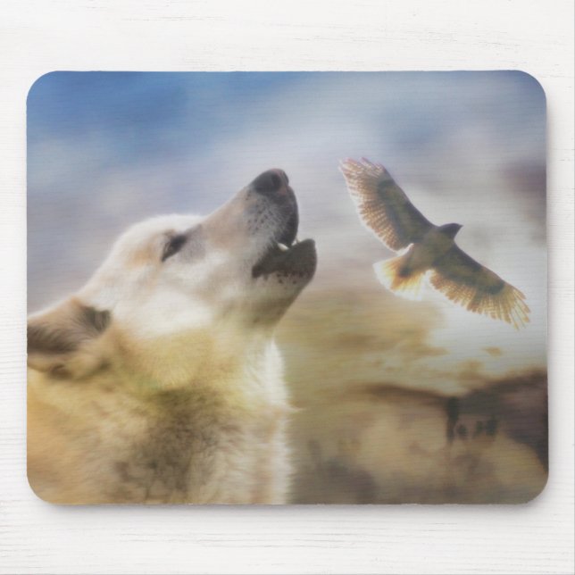 Wolf e Redtail Hawk Mousepad (Frente)