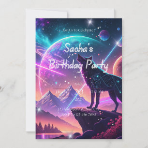 Wolf Galaxy Stars Convite de aniversário Cósmico