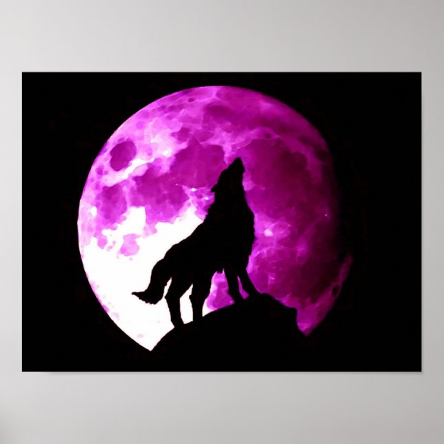 Wolf Howling em Moon Poster Impressão (Frente)