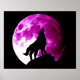 Wolf Howling em Moon Poster Impressão