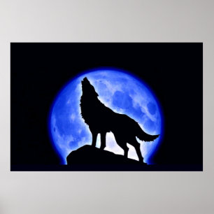 Wolf Howling em Moon Poster Impressão - Posters do