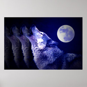 Wolf Howling em Moon Poster Impressão - Posters do