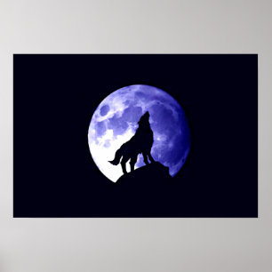 Wolf Howling em Moon Poster Impressão - Posters do
