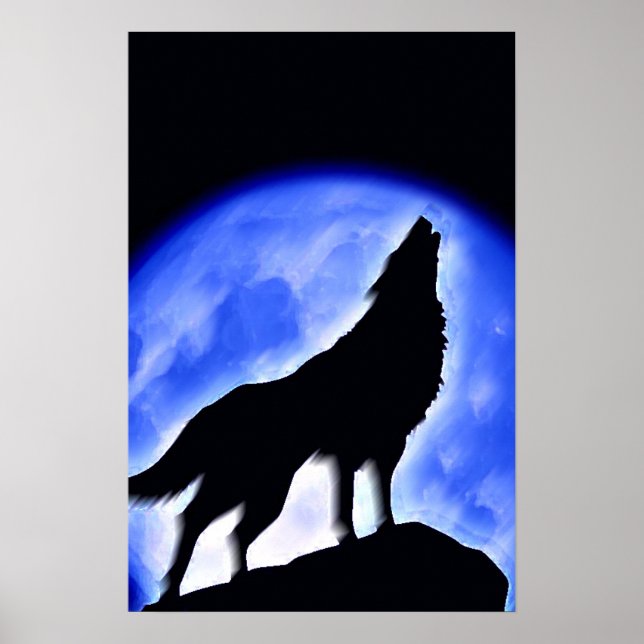 Wolf Howling em Moon Poster Impressão - Posters do (Frente)